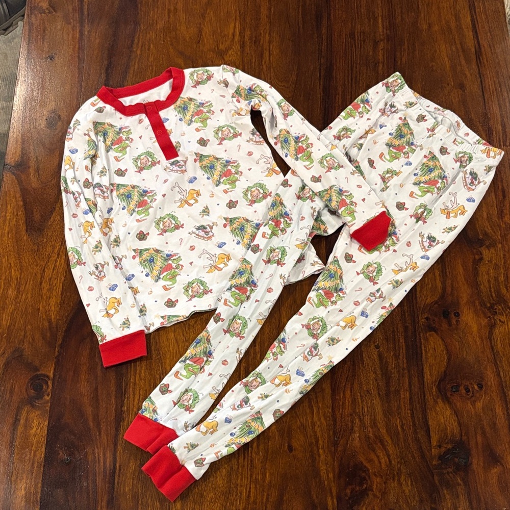 SmockingBird Size 6 Grinch Kids Pajamas with Red Trim